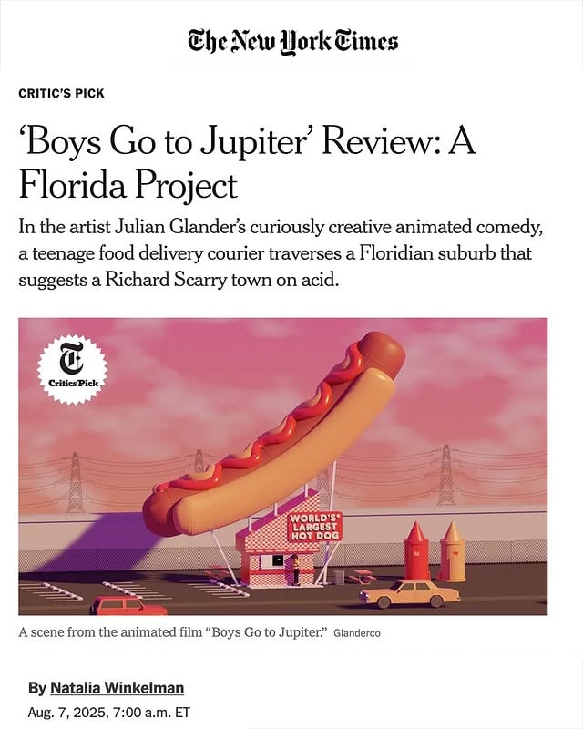 THE CRITICS R SPEAKING 📰 don’t let them have all the fun - see it for urself. Boys Go to Jupiter is in theaters this weekend in NYC and spilling out into the rest of the country very shortly thereafter 🍊 by @glanderco