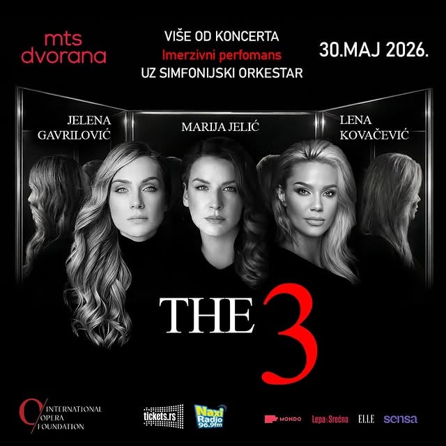 🆕 Najnoviji muzički spektakl očekuje publiku 📅30. maja 2026. u 📍MTS Dvorani sa početkom u ⏰20.00: koncert “THE 3” kantautorke Lene Kovačević, glumice Jelene Gavrilović i dramskog soprana Marije Jelić.✨Ovo je imerzivni muzičko-scenski projekat koji po prvi put na istoj sceni objedinjuje glasove pop/džez pevačice, glumice i operske dive, spajajući tri umetničke energije u jednu novu muzičku dimenziju.Uz simfonijski orkestar, bend i specijalno kreirane AI video-projekcije, projekat povezuje najlepše svetske arije sa filmskim klasicima, pop-rok hitovima i brodvejskim evergrin pesmama, stvarajući snažan audio-vizuelni spektakl i „filmski kadar uživo”.Izvor/vizual: Internacionalna operska fondacija🎟️ Early bird ulaznice do 30. marta! Požuri po svoju na www.tickets.rs#ticketsrs #srbija #karte #ulaznice #tickets by @jelenagavrilovicofficial