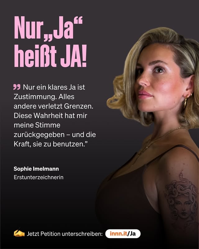 Nur JA heißt JA ‼️ Unterzeichne jetzt die Petition!In unserer kostenlosen Rechtsberatung berichten Betroffene sexualisierter Gewalt immer wieder, dass sie in der Situation wie gelähmt waren. Sie konnten nicht sprechen, sich nicht bewegen, nicht reagieren. Schockstarre ist eine wissenschaftlich belegte Traumareaktion. Und trotzdem kommt es im Strafverfahren oft darauf an, ob ein „Nein“ erkennbar war.Das muss sich ändern.Deutschland ist völkerrechtlich verpflichtet, alle nicht-einverständlichen sexuellen Handlungen unter Strafe zu stellen. Viele europäische Länder wir Frankreich und Spanien haben längst ein konsensbasiertes Modell eingeführt. Wir hinken hinterher.Nicht Widerstand darf entscheidend sein – sondern Zustimmung.Wir fordern deshalb an Dr. Stefanie Hubig, Bundesministerin der Justiz : ✅ Einführung eines konsensbasierten „Nur Ja heißt Ja“-Standards durch Reform des § 177 Abs. 1 StGB✅ Vollständige Umsetzung von Artikel 36 der Istanbul-KonventionSex braucht Zustimmung. Punkt.✍️ Unterzeichne jetzt die Petition. 🔗 innn.it/ja Link in Bio#NurJaHeißtJa #SexuelleSelbstbestimmung #IstanbulKonvention #Reform177 by @sophieimelmann