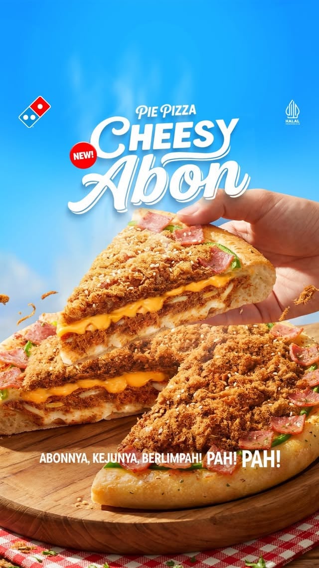 NEW! Pie Pizza Chessy Abon! 🍕✨Jadi yang pertama buat cobain pie pizza dengan topping ABONnya, KEJUnya, Berlimpah! Pah! Pah! 🤤🫵🏼 ini baru #Wowzzaaa!Yang #KlasikMakinAsik cuma 50rban/pizza! Buruan order di store terdekat atau melalui #DominosAppaja! by @dominos_id