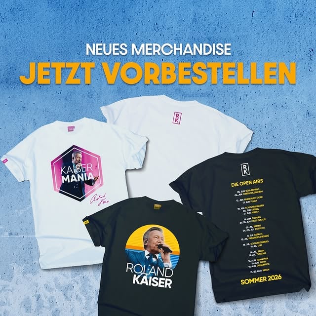 Liebe Freundinnen und Freunde,letzten Samstag sind meine Vorbestellerartikel online gegangen und nun sind endlich die ersten Muster bei uns eingetroffen. Falls Ihr es noch nicht geschafft habt: Jetzt ist der perfekte Moment 🤩Für Euch gibt’s:• Open-Air 2026 Tourshirt ☀️• Kaisermania 2026 T-Shirt 🎤Beide Designs stehen für einen unvergesslichen Konzertsommer 2026 und vielleicht sehen wir uns ja schon beim ersten Konzert in Deinem Shirt 👀Wichtig:Versand erfolgt gesammelt, sobald die Artikel verfügbar sind (spätestens ab 29.05.2026).✔️ Unisex-Schnitt (regular fit)✔️ Größentabellen im Shop zur perfekten AuswahlEs wird zwar auch vor Ort bei den Open Airs & der Kaisermania Shirts geben aber nur limitiert!👉 Wenn Du sicher ein Shirt willst: lieber jetzt vorbestellen.Schnell sein lohnt sich!Euer Roland by @rolandkaiseroffiziell