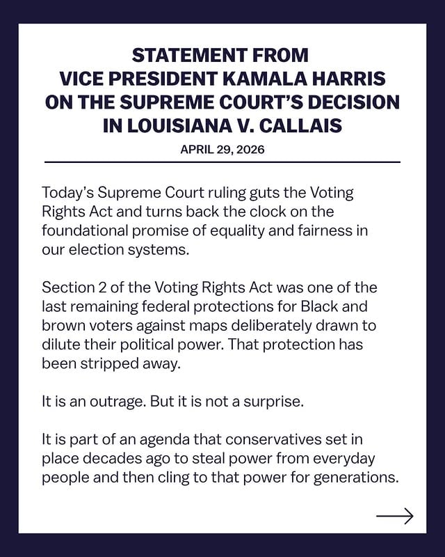 Today’s Supreme Court ruling guts the Voting Rights Act. It is an outrage — but it is not a surprise. by @kamalaharris