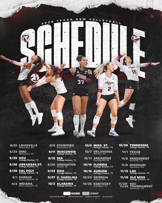 Our 2026 schedule is set 👍#GigEm // #AggieVB by @aggievolleyball