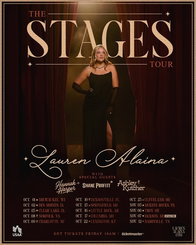 I can’t wait to take the “Stages” album on the road this fall! The Stages Tour feels like a full circle moment for me. These songs hold so many chapters of my life, and I’m so excited to finally bring them to the stage and share them with y’all each night. Plus, I get to share the stage with some incredible artists and friends who are in such exciting stages of their own careers. See y’all out there 🖤Presale for tickets & VIP packages starts tomorrow at 10am local (available on my website under each city) General on sale is Friday, May 29 at 10am local. by @laurenalaina