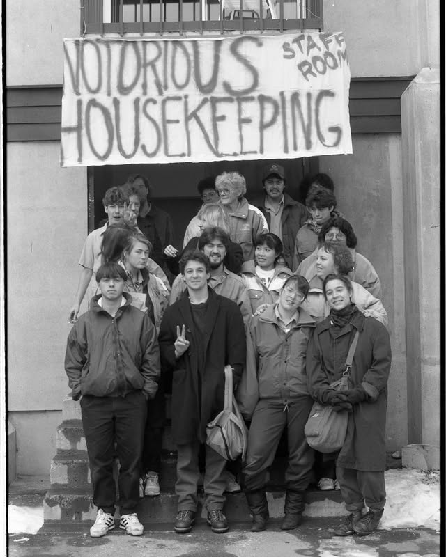 The Housekeeping Olympics are back in Banff tonight! 🧹Each year, hospitality staff from across town put their skills to the test in friendly competitions including bed-making, towel folding, vacuum relays, mop races, and even the Buffer Pad Toss. Our Banff Centre hospitality team is proudly taking part once again.To celebrate the occasion, today’s archival photo features our housekeeping staff in November 7, 1991, posing beneath a homemade banner. Cheer for Banff Centre in this year’s games, near or far! Attend the games live from the Fenlands Banff Recreation Centre, or watch for our stories tonight.#BanffCentre #HousekeepingOlympics #Hospitality #Hotel #BanffHotels #BLLT #ExploreMore #Archival by @banffcentre