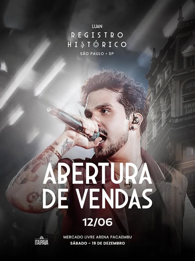 Atenção: o último encontro do Registro Histórico no Brasil já tem dia, lugar e hora, e no dia 12 de junho você já poderá garantir o seu lugar nessa noite histórica!São Paulo • SP 📍 Mercado Livre Arena Pacaembu 🗓️ 19 de dezembro 🎟️ Abertura de vendas: 12/06Então já anota na agenda, prepara o coração e não deixa pra depois… porque essa é oficialmente uma daquelas noites que você não vai querer perder 🤩 by @mercadolivre.arenapacaembu