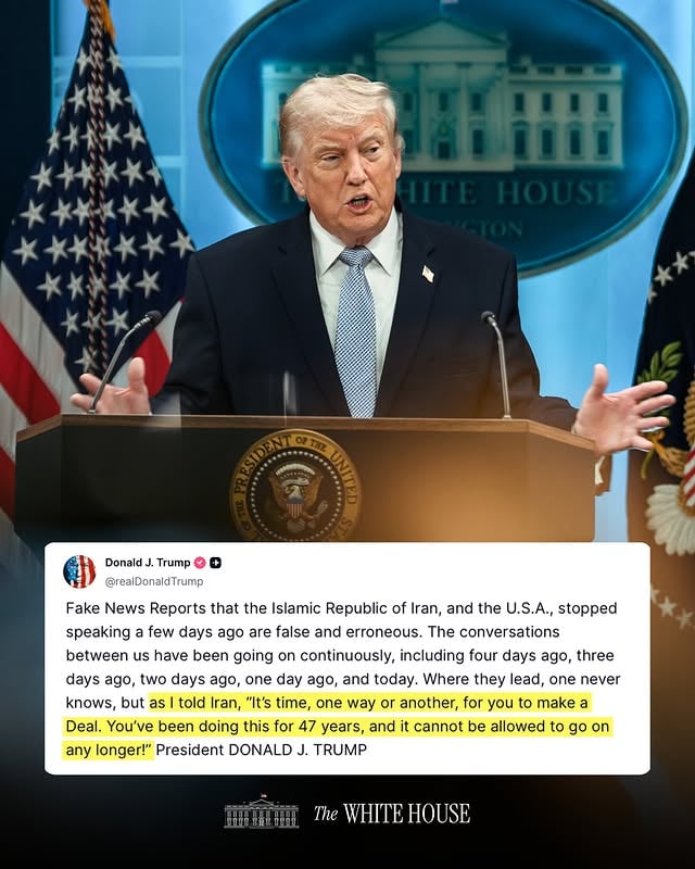 "As I told Iran, 'It’s time, one way or another, for you to make a Deal. You’ve been doing this for 47 years, and it cannot be allowed to go on any longer!'" - President Donald J. Trump 🇺🇸 by @potus