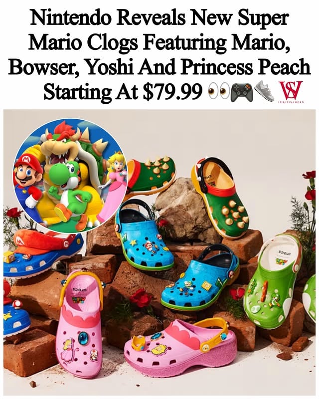 #Nintendo has revealed new #SuperMario #clogs with #Mario, Bowser, Yoshi and Peach designs from $79.99The Princess Peach platform clogs are $89.99