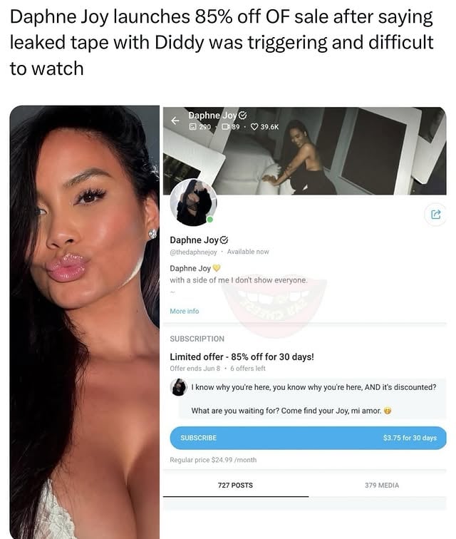 Fans have noticed Daphne Joy is running an 85% off sale on her OF