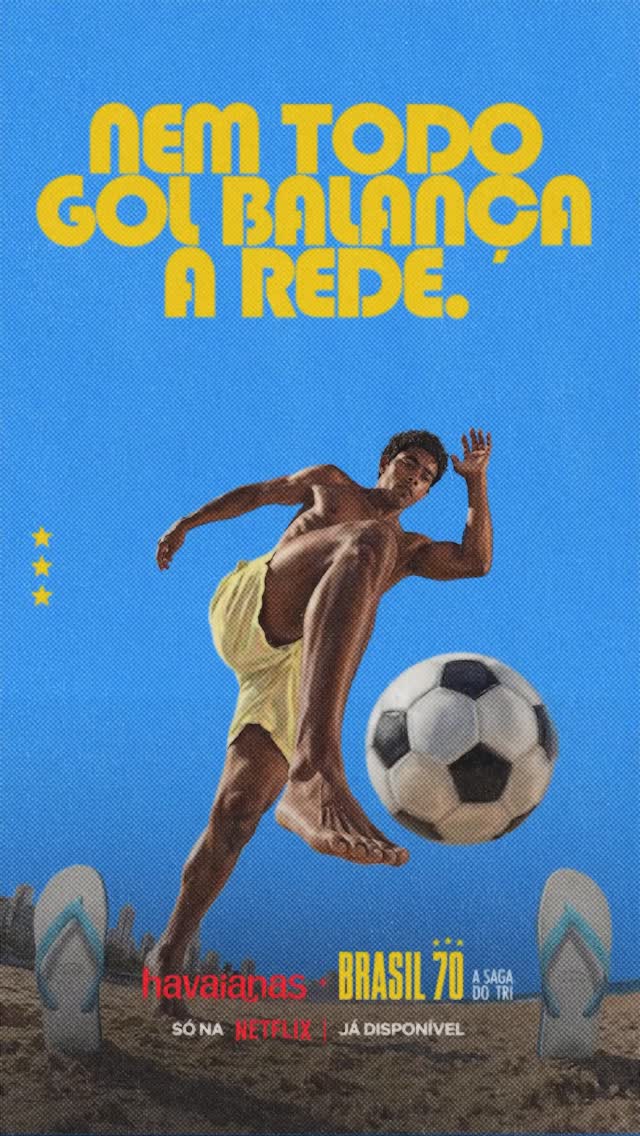 Desde 1962 fazendo parte da história do futebol brasileiro ⚽️🇧🇷 Brasil 70: A Saga do Tri ⚽️🩴 Só na @netflixbrasil #ParaTodosVerem: o vídeo mostra o pôster da série Brasil 70. by @havaianas