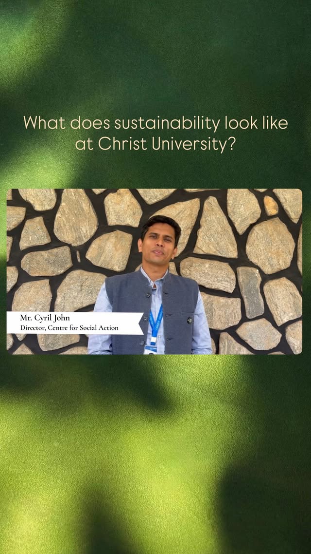What does sustainability look like at CHRIST University?On World Environment Day, Mr. Cyril John, Director of the Centre for Social Action (CSA), shares his insights about the University’s ongoing efforts to foster environmental responsibility through initiatives such as waste management, paper recycling, water recycling and other community-driven sustainability programmes. The key to a sustainable future is a collective effort from our part, honouring the commitment to leave behind a greener and cleaner planet for the next generation. ...#worldenvironmentday🌍 #christuniversity #sustainabilityinaction #greencampus #ecofriendlyliving ...Sustainability, Environmental Stewardship, Climate Action, Waste Management, Zero-Waste Campus, Circular Economy, Eco-Friendly Initiatives, Sustainable Development, Environmental Responsibility, Community Engagement by @christ_university_bangalore