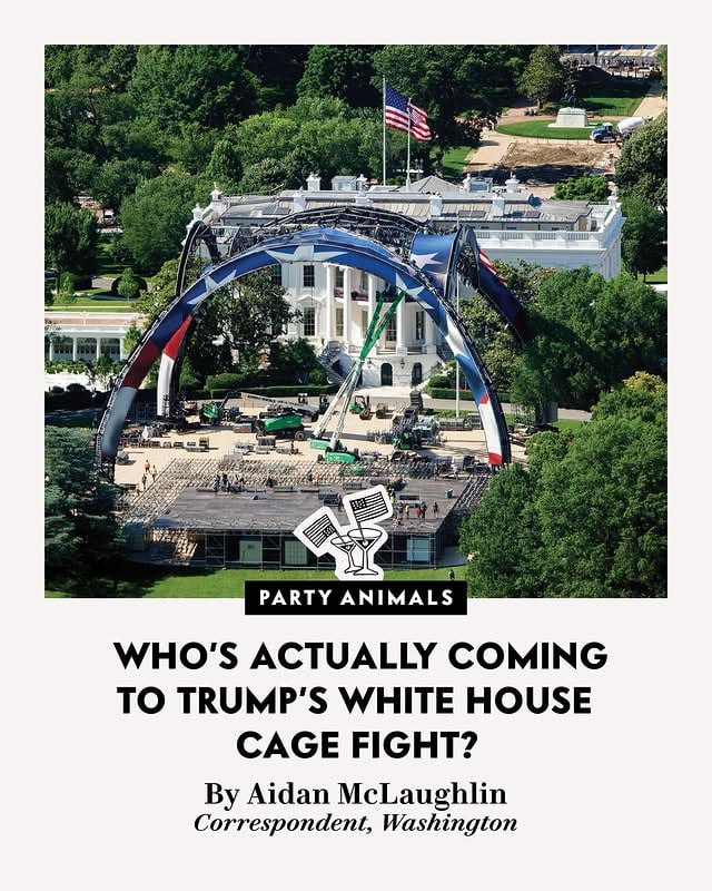 When the UFC hosts a cage fight at the White House next week, some 4,000 people will assemble around an octagon erected on the South Lawn to watch a series of bloody brawls in celebration of President Donald Trump’s birthday.

In Washington, there’s been a monthslong frenzy over access to the June 14 event, with even the capital’s most powerful denizens frantically jockeying for a spot. The White House has fielded an onslaught of requests from top-dollar donors, lobbyists, and members of Congress clamoring for seats.

The event is a real draw for folks looking to curry favor in Trump’s Washington and for DC’s MAGA crowd, which has delighted in the construction of a giant light fixture called “The Claw” that now towers above the White House. But there is one group that may well steer clear of the event: major celebrities.

In the latest edition of his column, Party Animals, Vanity Fair’s @aidan_mclaughlin checks the pulse of Trump’s celebrity sway.