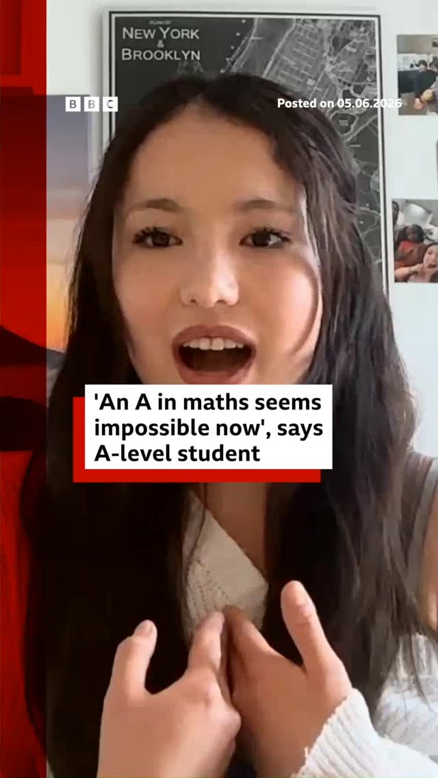 A number of A-level students are calling for a recent maths exam paper to be reviewed, claiming it was significantly more challenging than in previous years.
 
Many pupils said they were left feeling “overwhelmed” and “in tears".

Leona, who sat the exam, said the experience felt like “a test for who can react better under pressure”.

Ofqual, England's exam regulator, said it’s now "closely monitoring" the marking of the paper.
 
Tap the link in @BBCNews’s bio to read more on this story.
 
#ALevels #BBCNews