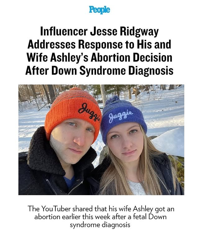 Jesse Ridgway is responding to the backlash he and his wife have been receiving since sharing their "difficult decision to terminate" their pregnancy following a fetal Down syndrome diagnosis. Tap the link in bio for the full story. 

📷: Jesse Ridgway/Instagram
