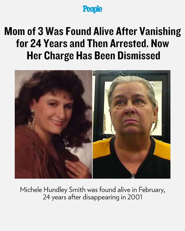 A judge dismissed a decades-old charge against a mother who made headlines earlier this year when she was found alive 24 years after vanishing.Michele Hundley Smith, then 38, disappeared on Dec. 9, 2001, after she left her Rockingham County, N.C., home to go Christmas shopping in Martinsville, Va., and never returned. Decades later, detectives received new information in the case and located Smith at an undisclosed location in North Carolina. On Feb. 20, they confirmed she was "alive and well." Tap the link in bio for the full story. 📷: namus.gov; Rockingham County Sheriff's Office