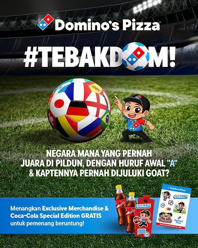 Ready for #TebakDom?! 🍕⚽️Comment Jawabannya & Mention temanmu sebanyak2nya! 🔥Yuk ikutan keseruan pesta bola dunia & menangkan Exclusive Merchandise buat domizen terpilih! Jangan lupa borong pizza sebanyak-banyaknya ya! 🥳🙌🏼 by @dominos_id
