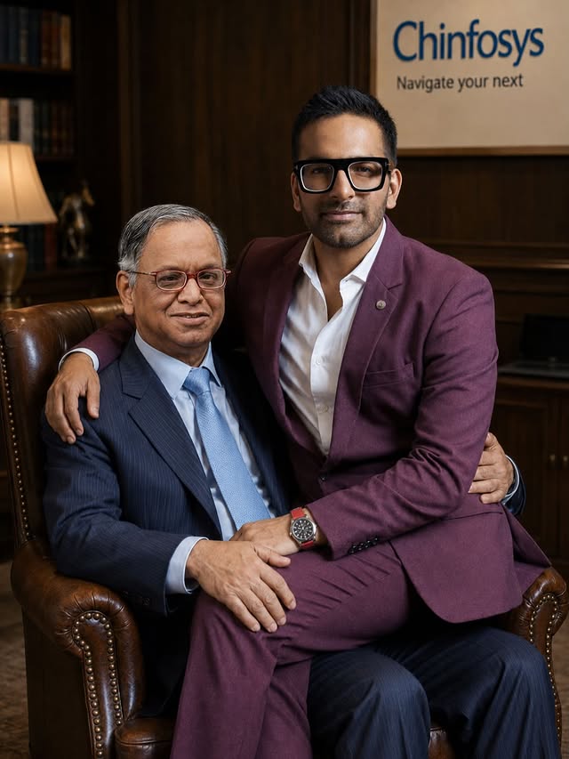 Best caption wins a free ticket to any of my upcoming shows. 
Best caption will be decided based on the likes your comment gets. 

[Corporate Babaji with Narayan Murthy, baba with daddy, OGs of the corporate world, murthy sir ki jai]