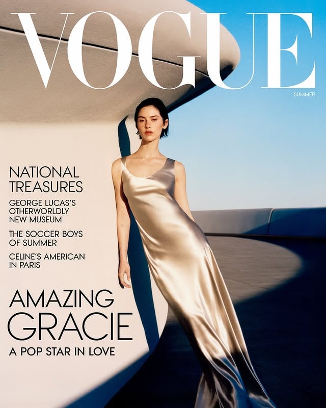 Chaos is something @GracieAbrams has grown accustomed to. Eight years ago, she was a first-year student at Barnard with a cult fandom she’d fostered through Instagram; soon she was signed to Interscope, then on her first tour, then opening for Olivia Rodrigo and Taylor Swift. By the end of 2024, Abrams was a Grammy-nominated pop star filling arenas.

She finally took a breather last summer. “It’s not until you stop that you realize ‘Oh, I haven’t seen my friends in a long time. I haven’t cooked a meal in a long time,’” Abrams says. “The sleep schedule becomes regular for the first time in, like, four years.”

Now 26, she’s shifting into a new gear. Abrams’s third studio album, “Daughter from Hell,” out in July, sounds like her—earnest, introspective, folk-informed—but the production is more lush (“It feels like me in progress,” she says); she’s also in a happy relationship and making her first film, “Please,” with the filmmaker Halina Reijn.

For Vogue’s Summer 2026 issue, Brittany Spanos meets Gracie Abrams in Los Angeles and New York to talk about growing up, slowing down, falling in love, and where she’d like to go next. Tap the link in our bio to read the full profile. 

Photographed by @larissahofmann, Written by @brittanyspanos, Styled by @jordenbickham, Hair by @tamastuzes, Makeup by @emikaneko, Manicure by @1.800.nailme, Tailoring by Irina Tshartaryan for Susie’s Custom Designs, Produced by @hyperion.la, Set Design by  @patienceharding. Shot on location @lucasmuseum. Vogue, Summer 2026.