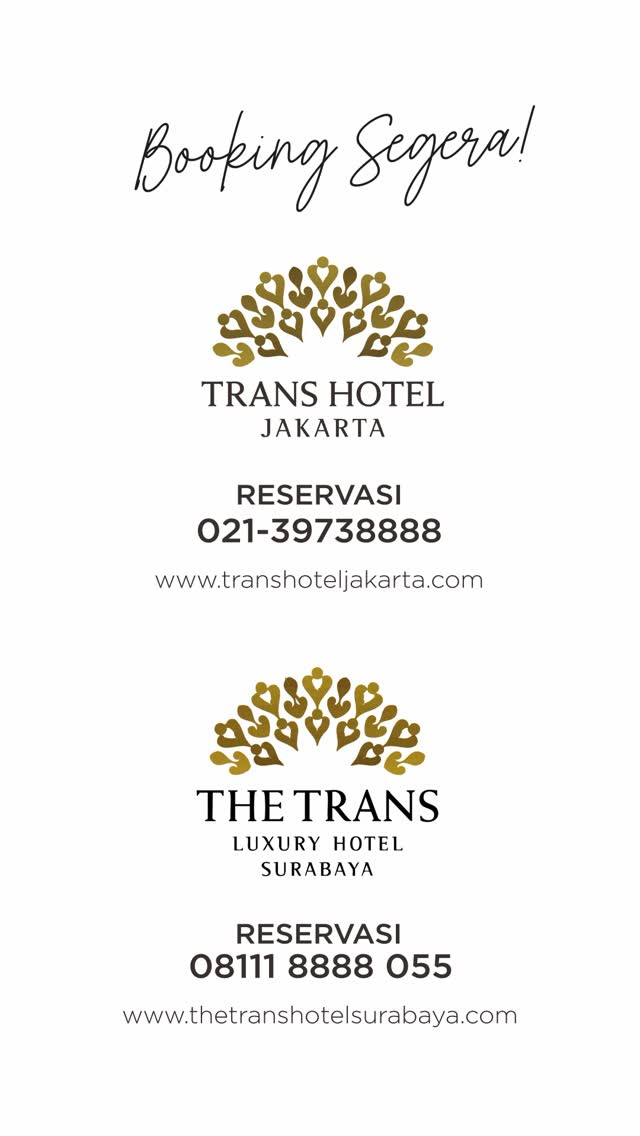 Dari Jakarta hingga Surabaya, Trans Hotel Group menghadirkan pengalaman stay premium dengan akomodasi yang nyaman, fasilitas lengkap, dan pelayanan terbaik yang dirancang untuk mendukung setiap momen spesial Anda di setiap kota.Harga mulai dari IDR 999.000 nett per malam hingga 19 Juni 2026 untuk pengguna Allo PayLater, Kartu Kredit Bank Mega, dan Kartu Kredit Bank Mega Syariah.Lengkap dengan benefit tambahan hingga diskon dining 50% khusus pengguna Allo PayLater.Reservasi:Trans Hotel Jakarta0811-1080-8888 atau transhoteljakarta.comTrans Hotel SurabayaWhatsApp 0811-1888-8055 atau thetranshotelsurabaya.com#TransHotelJakarta #HotelJakarta #MICEJakarta #EventJakarta #BallroomJakarta StaycationJakarta LuxuryHotel Transhotelgrouptransluxuryhotelsurabayatransluxuryhotelpromohoteltravelsurabayaexploresurabaya by @dreamboxindonesia