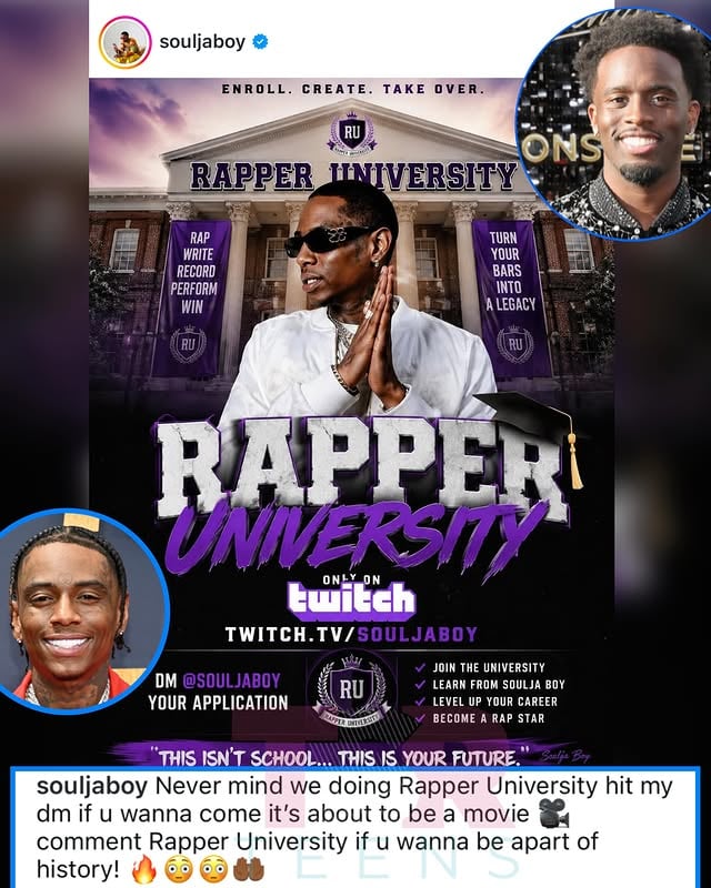 Well, it looks like #SouljaBoy no longer wants to attend Streamer University. Instead, he’s creating his own Rapper University! Moments prior, he went off on live seemingly mentioning #KaiCenat and #DDG 👀 (✍🏾: #TSRStaffTC)