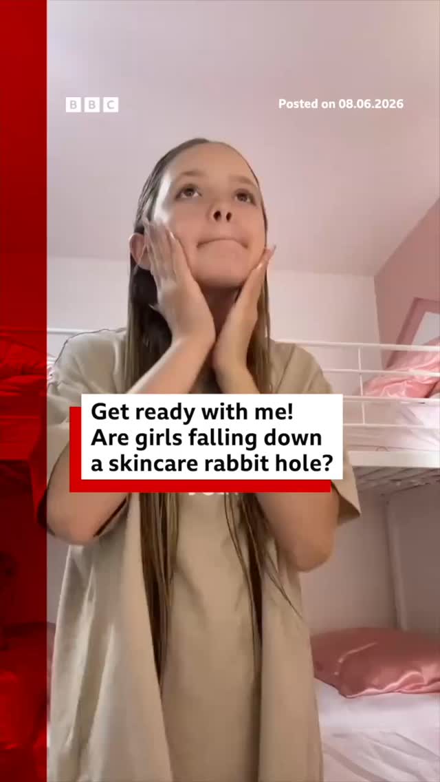Ellie-May is 13 and has more than 330,000 followers on TikTok who watch her multi-step skincare routines and make-up tutorials. 
 
She is one of many young girls making "get ready with me" or "after school" skincare videos, where they talk about their plans for the day while using cosmetics.
 
But the trend is becoming a growing concern for experts, who have coined the term 'cosmeticorexia'. They define it as having an unhealthy obsession with achieving "flawless" skin from a young age, leading to an obsessive use of cosmetic products.
 
Tap the link in @BBCNews's bio to read more about the condition and what the experts say the warning signs are. 
 
#BBCNews