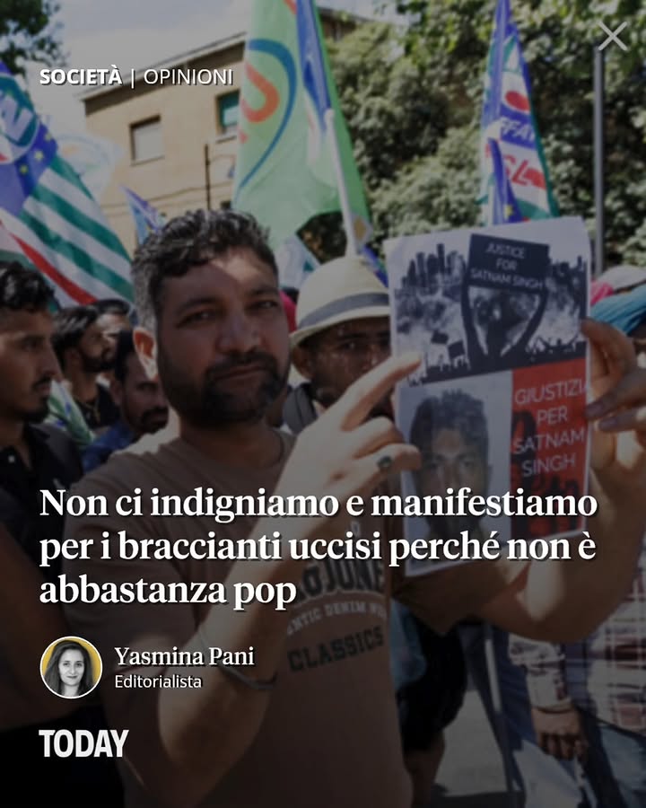 Quattro braccianti sono stati arsi vivi in Calabria. Il movente non è ancora certo; l’unico sopravvissuto sostiene che si sia trattato di una ritorsione per delle proteste (cioè banalmente chiedere di venire pagati invece di lavorare gratis), ma dovremo attendere conferme ufficiali. I braccianti, ovviamente, non erano italiani, ma tre afghani e un pakistano. Elemento cruciale per la forza e la risonanza delle reazioni.

Nel nostro Paese il tema migranti è fortissimo, se ne parla in continuazione; ma nel modo sbagliato, cioè sempre come emergenza per noi, pericolo per noi, gli italiani. Della vita di ogni giorno di queste persone se ne parla pochissimo, sono principalmente associazioni come Libera e altre a monitorare la situazione.

Da noi infatti non è per niente forte il tema dei lavori pericolosi, dello sfruttamento, dell’ingiustizia; quindi men che meno se le vittime non sono italiane. È chiaro che non interessa a molti vedere in che condizioni vivono, cosa significa per loro ‘lavorare’, con quali pregiudizi e offese e disprezzo devono convivere. Ancor peggio: per lo più tutti abbiamo un’idea almeno vaga che i migranti, soprattutto quelli che lavorano in agricoltura, conducano una vita orrenda, sfruttati ignobilmente. Ma non è che ci interessi.

🔗L’articolo continua nel 𝗟𝗶𝗻𝗸 𝗶𝗻 𝗕𝗶𝗼