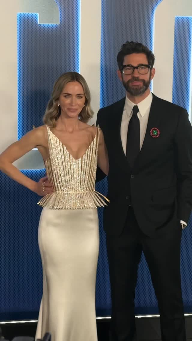 We want what they have! @JohnKrasinski joined his wife and “Disclosure Day” star Emily Blunt who stepped out in @tamararalph for the New York City premiere of the film.